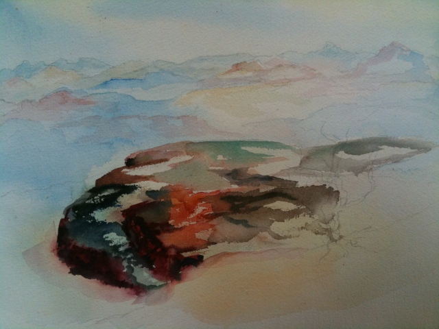 HJN, Distant Landscape, watercolor